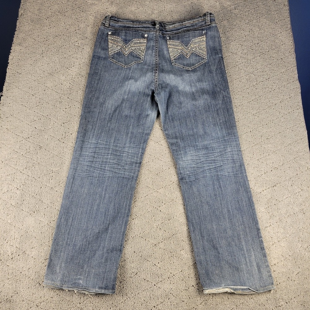 Grace In La Jeans Womens 2XL Blue Straight Leg High Rise Medium Wash Rhinestones